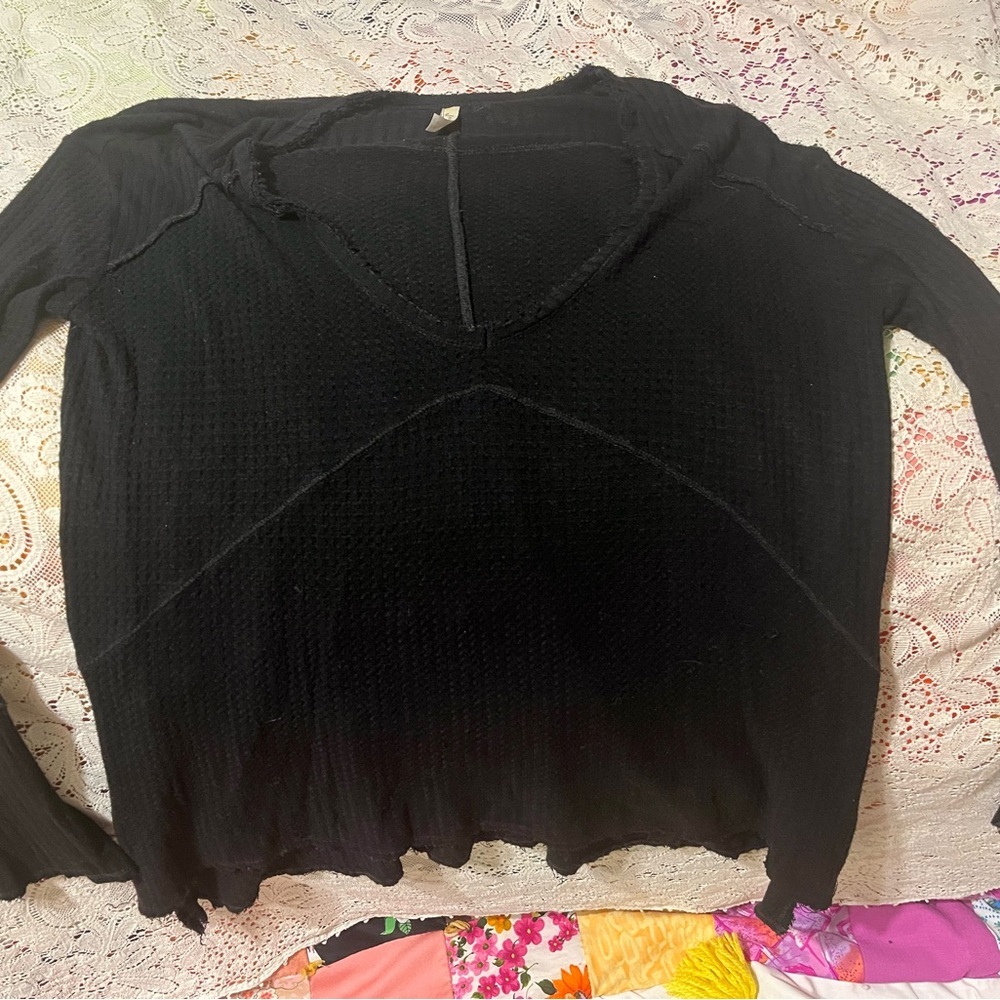 Free People Intimately Oversized Thermal Long Sleeve Waffle Knit Flowy distress - Picture 3 of 14